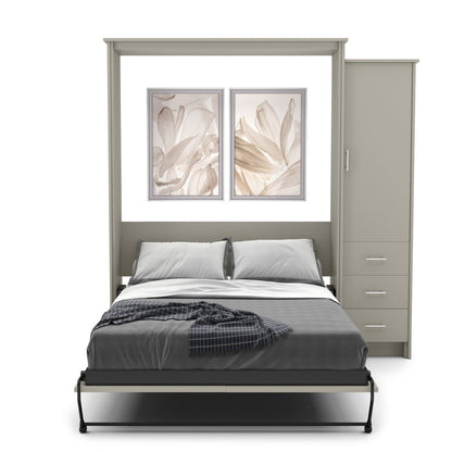 Full Size Murphy Bed - Right Cabinet, Slab Style, Brushed Nickel Pulls - Murphy Door