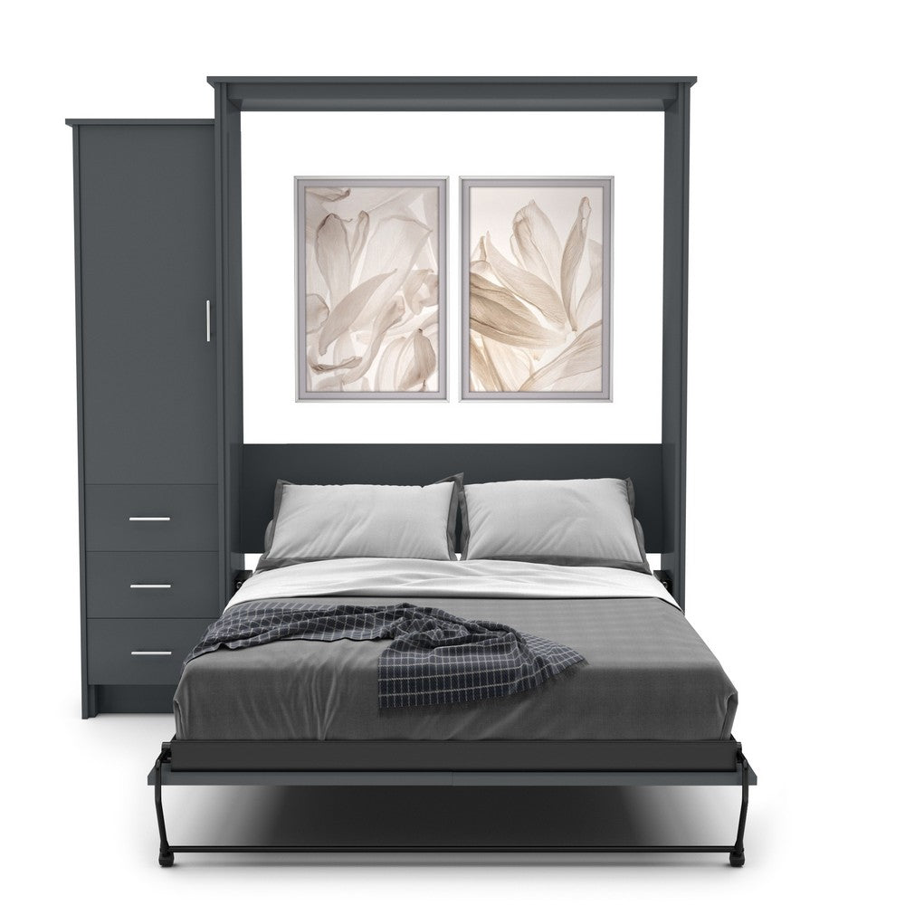 Queen Size Murphy Bed - Left Cabinet, Slab Style, Brushed Nickel Pulls - Murphy Door, Inc.