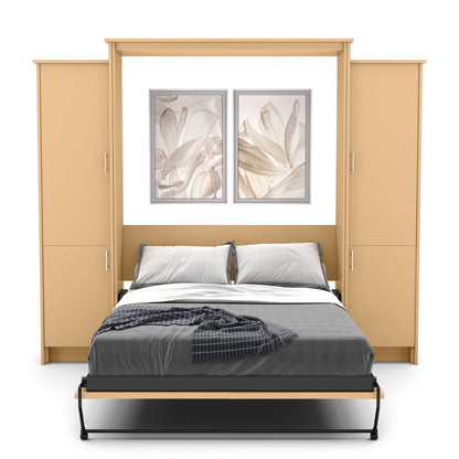 Full Size Murphy Bed - Left & Right Cabinet, Slab Style, Brushed Nickel Pulls - Murphy Door