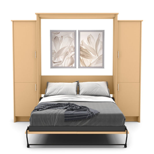 Full Size Murphy Bed - Left & Right Cabinet, Slab Style, Brushed Nickel Pulls - Murphy Door