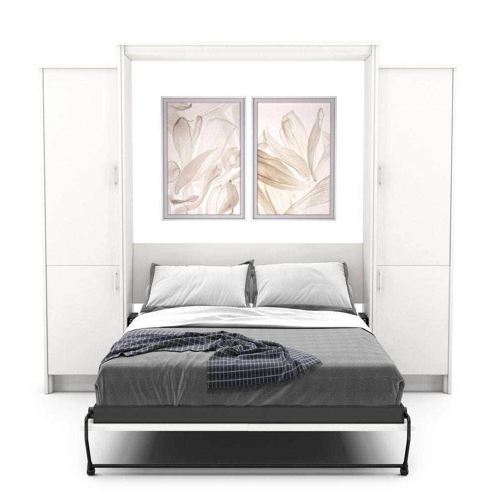 Twin Size Murphy Bed - Left & Right Cabinet, Slab Style, Brushed Nickel Pulls - Murphy Door