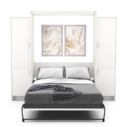 Twin Size Murphy Bed - Left & Right Cabinet, Slab Style, Brushed Nickel Pulls - Murphy Door