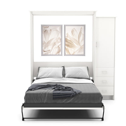 Full Size Murphy Bed - Right Cabinet, Slab Style, Brushed Nickel Pulls - Murphy Door