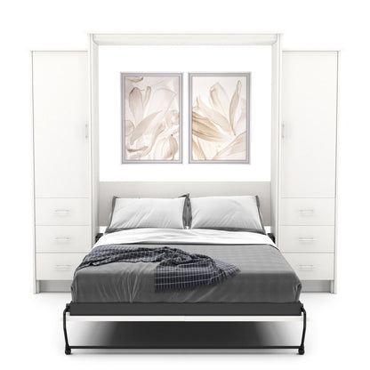 Full Size Murphy Bed - Left & Right Cabinet, Slab Style, Brushed Nickel Pulls - Murphy Door