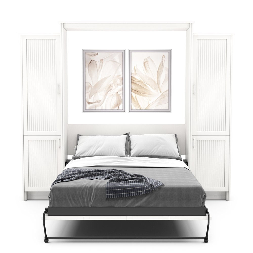 Queen Size Murphy Bed - Left & Right Cabinet, Beadboard Style, Brushed Nickel Pulls - Murphy Door
