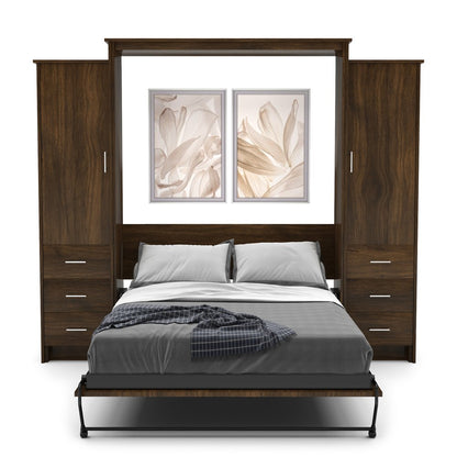 Twin Size Murphy Bed - Left & Right Cabinet, Slab Style, Brushed Nickel Pulls - Murphy Door