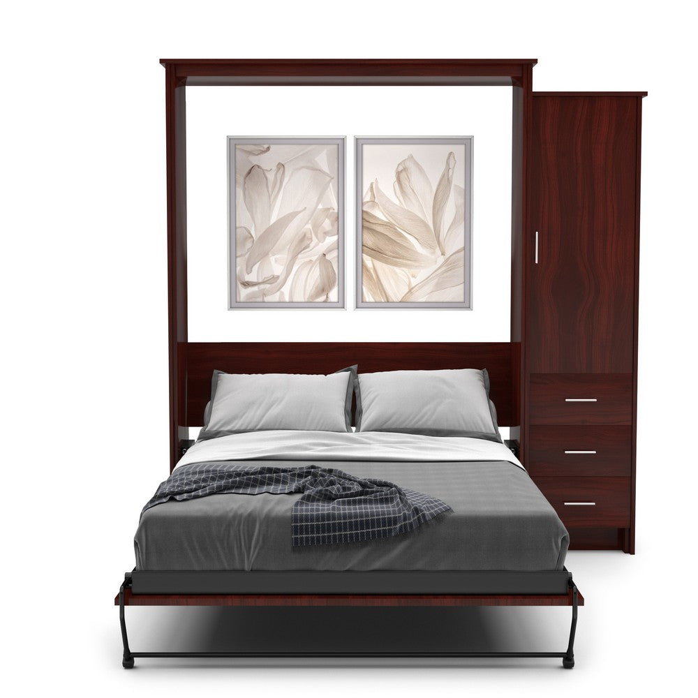 Twin Size Murphy Bed - Right Cabinet, Slab Style, Brushed Nickel Pulls - Murphy Door