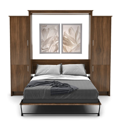 Twin Size Murphy Bed - Left & Right Cabinet, Slab Style, Brushed Nickel Pulls - Murphy Door