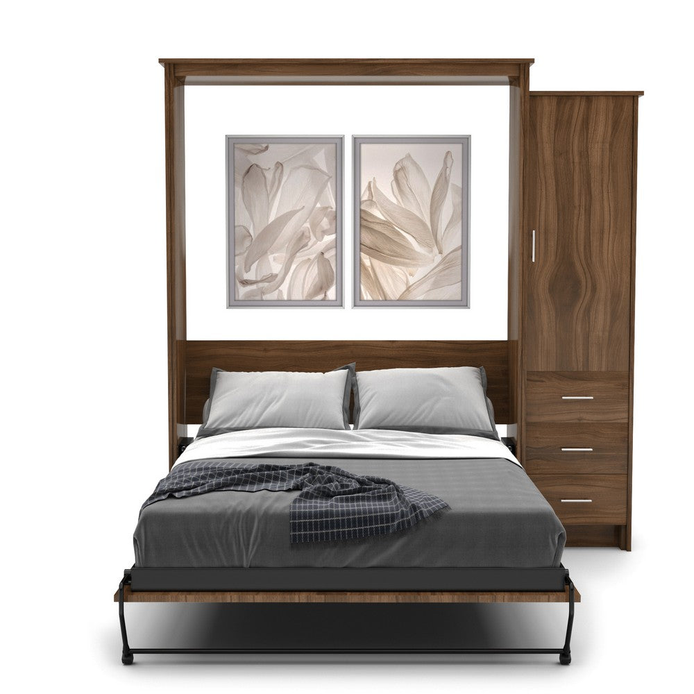 Queen Size Murphy Bed - Right Cabinet, Slab Style, Brushed Nickel Pulls