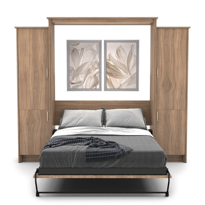 Twin Size Murphy Bed - Left & Right Cabinet, Slab Style, Brushed Nickel Pulls - Murphy Door
