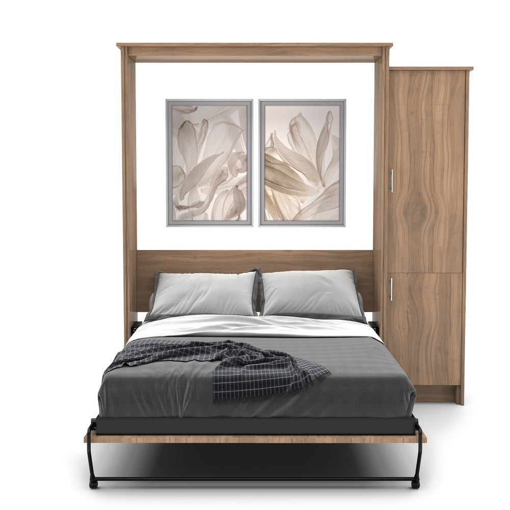 Twin Size Murphy Bed - Right Cabinet, Slab Style, Brushed Nickel Pulls - Murphy Door