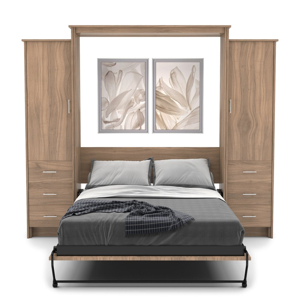 Full Size Murphy Bed - Left & Right Cabinet, Slab Style, Brushed Nickel Pulls - Murphy Door